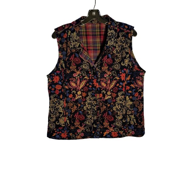 No Brand Tops - Reversible Floral & Plaid Button-Up Vest